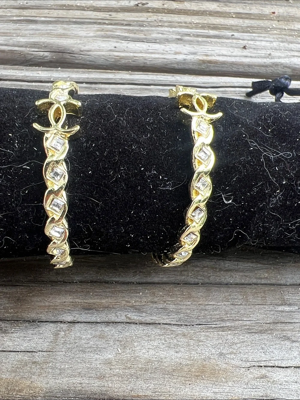 CHANEL Gold-Tone Hoop Earrings with Crystal Accents - Picture 5 of 14
